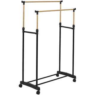 ICH SUCHE EINE Idee, RG0084, Kleiderständer aus Holz mit Doppeleffekt und Rollen, Elegantes und praktisches Design, optimierte Lagerkapazität, leicht zu bewegen, schwarz, 80 x 160 x 43 cm