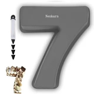 Nenkarn Silikon Backform Zahlen, Backform Zahl 7, Kuchenform Zahlen Groß 25cm, Number Cake mit Dekoration zum Backen, Geburtstag und Jahrestag, BPA frei, Anti-Stick