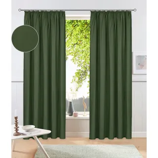 Vorhang OTTO HOME "Parry" Gr. 1, grün (oliv), B:140cm H:145cm, Polyester, Recyceltes Material, Gardinen, Vorhang, 2-er Set, blickdicht, monochrom, basic, einfarbig, Bestseller, Topseller