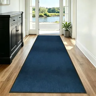 MYOYAY Teppich Läufer Flur, 90 × 300 cm rutschfest Schmutzfangmatte Meterware, Teppichläufer Waschbar Flurteppich Küchenteppich für Flur, Innen, Eingangstüren, Wohnzimmer - Blau