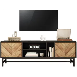 Okwish Tv-Schrank 150/38/55 cm schwarz/natur aus Eisen und Spanplatte mit Stauraum , Hellbraun , Holzwerkstoff , 150x55x38 cm , Wohnzimmer, TV Möbel, Lowboards, Lowboards stehend