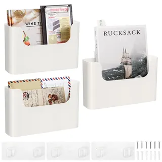 fktxco Hängende Wandhalterung, Akten-Organizer, Halter ohne Bohren, Tür, Büro, Post, Aufbewahrung, Zeitschriften, Umschläge, Planer, Wand, einzelne Tasche, Kunststoff (gebrochenes Weiß, 2 Stück)