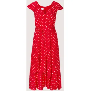 Midikleid MADELEINE "Wickelkleid Midikleid mit Tupfenmuster", Damen, Gr. 40, N-Gr, rot (rot, weiß), Obermaterial: 100% Viskose CV., Modern, figurumspielend, V-Ausschnitt, Kleider Midikleid, Volant am Rock