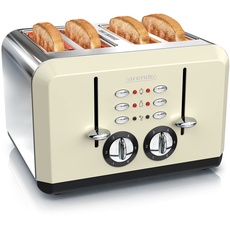 Arendo - Automatik Toaster 4 Scheiben - Edelstahlgehäuse - bis zu Vier Sandwich und Toast-Scheiben - Bräunungsgrad 1-6 - Aufwärm- und Auftaufunktion - Krümelschublade - 1630 Watt - GS-Zertifiziert