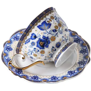 fanquare Blau Blume Fine Bone China Teetasse Set, Vintage Porzellan Kaffeetasse und Untertasse, 200ml