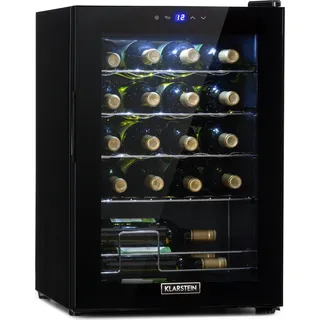 Klarstein Weinkühlschrank, 1 Zonen Getränkekühlschrank Klein, Kleiner Weinschrank 53L, Wein-Kühlschrank Klein mit Glastür, Indoor/Outdoor Flaschenkühlschrank, Wine Fridge 5-18°C, 20 Flaschen - Schwarz
