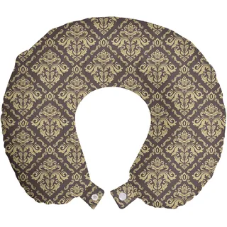 ABAKUHAUS orientalisch Reisekissen Nackenstütze, Antike Curly Damast, Schaumstoff Reiseartikel für Flugzeug und Auto, 30x30 cm, Taupe und Beige