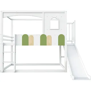 Merax Etagenbett 90x200cm Hausdesign Rutsche Weiß
