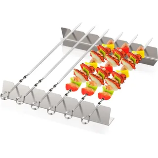 Homealexa Grillspieße Edelstahl, Schaschlikspieße Edelstahl Grill Spieße mit Halterung, 6 Pack Grill Kabob Lange Spieße Fleischspieße Set Grill Skewers Grillzubehör
