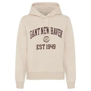 Hoodie GANT "REGULAR GRAPHIC", Damen, Gr. 3XL, beige (light beige melange), Sweatware, Obermaterial: 80% Baumwolle, 20% Polyester, regular fit normal, Rippbündchen, Sweatshirts Hoodie
