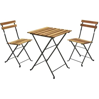 Well Home Bistro-Tisch-Set + 2 Stühle aus Holz und schwarzem Stahlrahmen