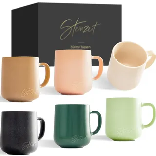 Steinzeit Design Kaffeetassen (6x350ml) - Kaffeebecher aus 100% Handfertigung - Tassen Set mit 6 einzigartigen Pastellfarben - Große Tasse 350ml für jedes Getränk geeignet