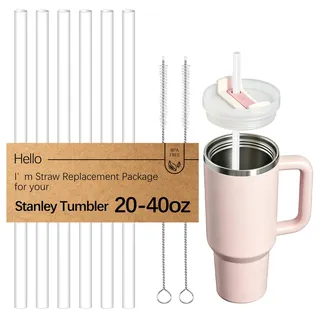 WK ieason Plastik Strohhalme Ersatz Strohhalm Wiederverwendbare Trinkhalme Kompatibel mit Stanley 20-40oz Bechern und anderen Marken mit 2 Strohhalmbürsten, Ungiftig Klare Strohhalme