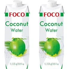 FOCO Kokoswasser, pur, erfrischender Durstlöscher, Sportgetränk, kalorienarm, von Natur aus vegan, 100% Kokosnusswasser - 1 x 1 l (Packung mit 2)