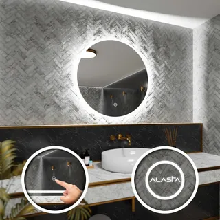 Runder Badezimmerspiegel mit LED-Beleuchtung und Touchschalter - Delhi - 90 x 90cm - Silber