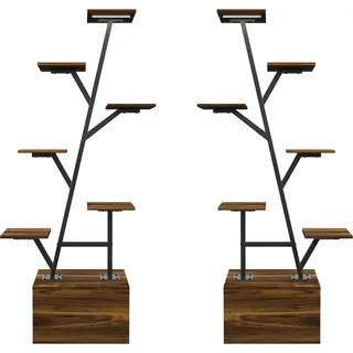 Pflanzenständer für Innen - Pflanzenregal 2-teilig - Metallrahmen - Holzablagen - Freistehend - Landhausstil - Olivgrün