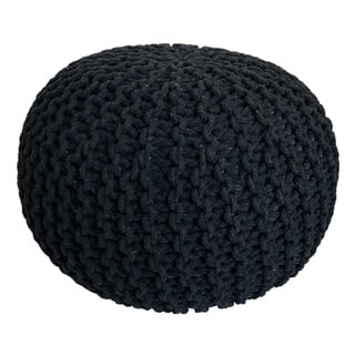 kreatives Wohnen Pouf Ø 55 cm Strickhocker Sitzpouf Bodenkissen Grobstrick-Optik extrahoch Höhe 37 cm schwarz - anthrazit