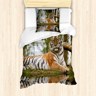 ABAKUHAUS Tiger Mantele, Sibirisches Säugetier Warm Tag, Milbensicher Allergiker geeignet mit Kissenbezügen, 135 cm x 200 cm - 80 x 80 cm, Hellbraun - Hellbraun