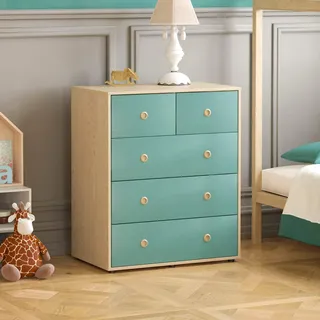 Junior Vida Neptune Kommode 5 Schublade Truhe Schlafzimmer Möbel Storage Blau & Eiche