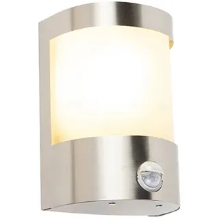 QAZQA - Moderne Außen Wandleuchte Edelstahl I nickel matt Bewegungsmelder IP44 - MSensor I Bewegungsmelder I IRa I Außenbeleuchtung - Edelstahl Kugel I Kugelförmig - LED geeignet E27 - Silber