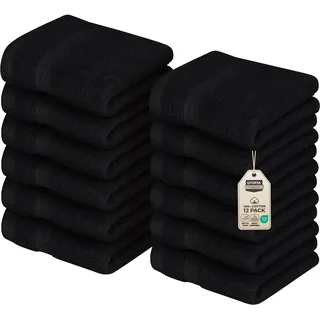 Utopia Towels - 12er Pack Seiftücher mit Aufhängeschlaufen 30x30 cm, aus 100% Baumwolle weiche und saugfähige Waschlappen für die Gesichtsreinigung (Schwarz)