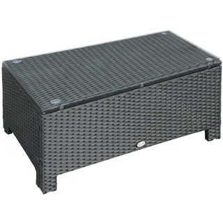 Outsunny Couchtisch, Schwarz, Metall, PE-Rattan, Gehärtetes Glas , Kunststoff , 50x39x85 cm , Gartenmöbel, Gartentische, Garten-Beistelltische