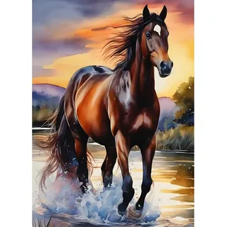Jawecci Pferd Diamond Painting Erwachsene, 5D Tiere Diamant Painting Bilder Erwachsene Anfänger, DIY Runde Steine Diamant Kunst Set Diamant Malerei Kinder für Home Dekor 30x40cm