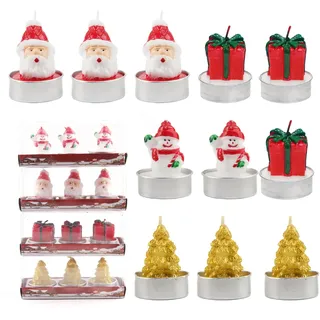 OMIGA 12 Stück Mini Teelichter Weihnachten Kerzen Ohne Duft Weihnachtsteelichter 5x4cm Weihnachtskerzen Tischdekoration Weihnachtsmann Schneemann Heiligabend Verrückte Christmas Candle