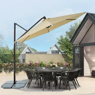 Sonnenschirm - Stockschirm - Garten-Sonnenschirm - Balkon-Sonnenschirm - Runder Sonnenschirm - Aluminium - Durchmesser 300 cm - Creme