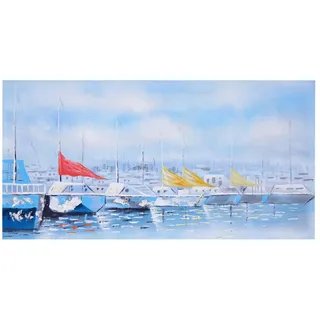 MCW Wandbild Boote, 100% handgemaltes Ölgemälde Gemälde XL, 140x70cm