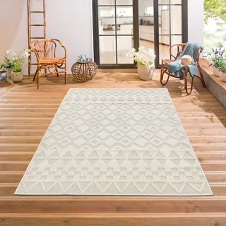 my home Teppich »Juliane Outdoor auch für Küche oder Esszimmer« rechteckig 12 mm Höhe Hoch-Tief-Struktur, Boho, Outdoor geeignet, Balkon, Terrasse, Camping, beige