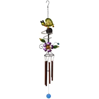 LED Solar-Windspiel ,Turtle mit Schildkröte und Blume, Licht und Klang, Lichtsensor, 104cm