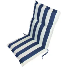 VERDELOOK Niederlehner Auflage mit Volant für Sessel mit Bändern, 90 x 48 x 5 cm, weiß und blau gestreift