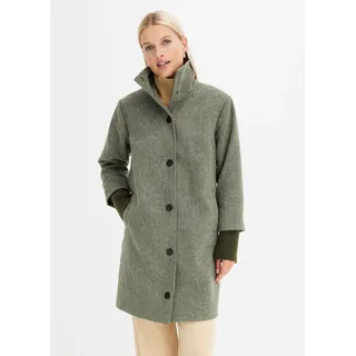 Kurzmantel BONPRIX "Kurzmantel in Wolloptik", Damen, Gr. 40, grün (dunkeloliv meliert), Obermaterial: 100% Polyester. Futter: 100% Polyester, A-Linie, Mäntel Kurzmantel, aus Polyester, in A-Linie, mit Stehkragen, in Wolloptik