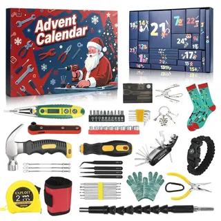 Werkzeug Adventskalender Männer 24-teilig mit mechanischen Werkzeugen und Überlebenshilfen für Outdoor Camping Wandern