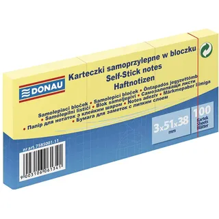 Donau Elektronik DONAU 7585001-11 Eco Würfel Haftnotizen Gelb Selbstklebende Sticky Notes 38x51mm, 1x100 Blatt für Büro Schule