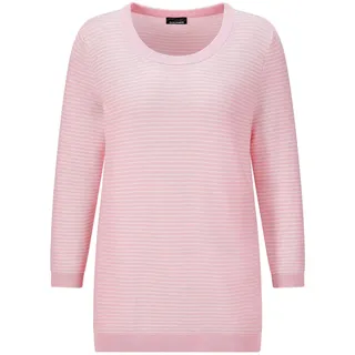 Rundhalspullover GOLDNER "Kurzgröße Halbarm Ringelpullover aus Baumwolle", Damen, Gr. 19, rosa (rosé, gemustert), Obermaterial: 100% Baumwolle CO., Modisch, Pullover Rundhalspullover, Rundhalsausschnitt