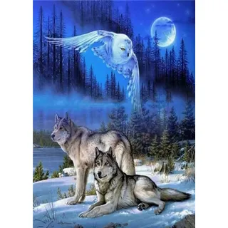 Pracht Creatives Hobby Diamond Painting Set, Bild mit Motiv Wölfe und Zubehör, Größe ca. 35 x 25 cm, Bastelset zum Malen mit Glitzersteinchen für Kinder ab 5 Jahren