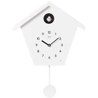 Cuco Clock Kuckucksuhr mit Pendel 25 x 28,5 x 12cm Weiß | Pendeluhr Wanduhr, Schwarzwald Design mit Kuckuck, automatische Nachtabschaltung per Lichtsensor, Vogelgezwitscher