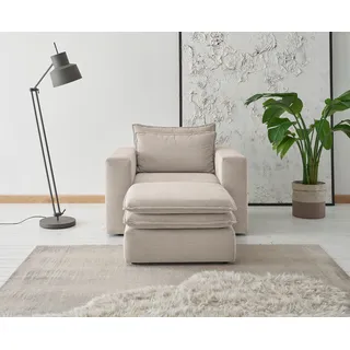 Places of Style Sitzgruppe »PIAGGE«, (2 tlg.), Hochwertiger Cord, Sessel und Hocker klein im Set, beige