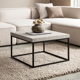 FineBuy Couchtisch 60x60x38 cm Beige Sofatisch Modern Design Wohnzimmertisch Quadratisch Loungetisch Klein Kaffeetisch Metallbeine - Beige