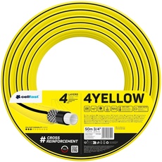 Cellfast YELLOW Gartenschlauch, Leicht, Strapazierfähig, 4-lagig, Haltbare Kreuzgeflecht, UV und Algenfest, Verwindungsfestigkeit, REACH-Technologie, 20 bar, -10/+50° Verschluss: 3/4", 50m