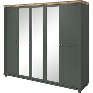 Masseno Drehtürenschrank EVOLETTA 246 cm Kleiderschrank Schlafzimmer Schrank 5-türig mit Spiegel Grün - Grün