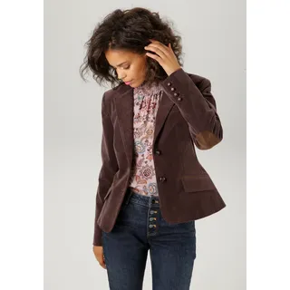 Jackenblazer ANISTON CASUAL, Damen, Gr. 44, braun (dunkelbraun), Web, Obermaterial: 97% Baumwolle, 3% Elasthan. Futter: 100% Polyester, unifarben, figurbetont hüftlang, normaler Saum mit Knöpfen, Blazer Jackenblazer, mit Stoff-Einfassungen und Ärmelpatches, Topseller