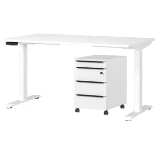 Germania "Mailand, inkl. Schreibtisch (elektr. höhenverstellbar) & Rollcontainer", 2 Stk. tlg. Breitenvariante wählbar (140-180 cm), Made in Germany,