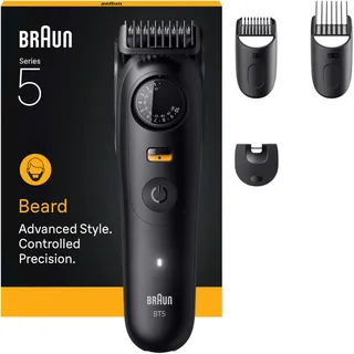 Braun Series 5 Barttrimmer, +4 Stylinggeräte, extrem scharfe Klinge, 120 Minuten Laufzeit, PrecisionWheel Graduierung für präzise Justierung und Arretierung, BT5520, Schwarz