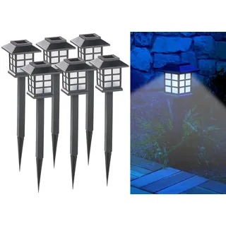 Lunartec Gartensolarleuchten: 6er-Set Solar-LED-Wegeleuchten Asian mit Lichtsensor, IP44 (LED Solarleuchten, LED Gartenlampen, Gartenleuchte Standleuchte)