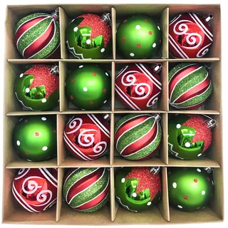 Victor's Workshop Weihnachtskugeln 16tlg. 8cm Plastik Christbaumkugeln Set Christbaumschmuck für Weihnachtsbaum Dekoration Weihnachtsdeko Hausdeko Elfen Thema Rot Grün Weiß(L)