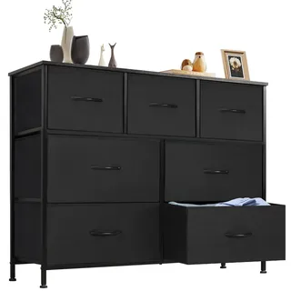 Sweetcrispy Kommode,Sideboard Wohnzimmer für Schlafzimmer mit 7 Stoffschubladen,Einstellbare Füße Schubladenschrank,Komodenschrank für Schlafzimmer,Klassisch Schwarz