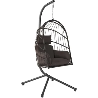 HinHocker Hängesessel mit Gestell | Braun | Hängeschaukel für Indoor und Outdoor | Inkl. Kissen und Auflagepolster | Balkon Hängesessel Outdoor, Gartenschaukel, Schaukelstuhl, Hängekorb